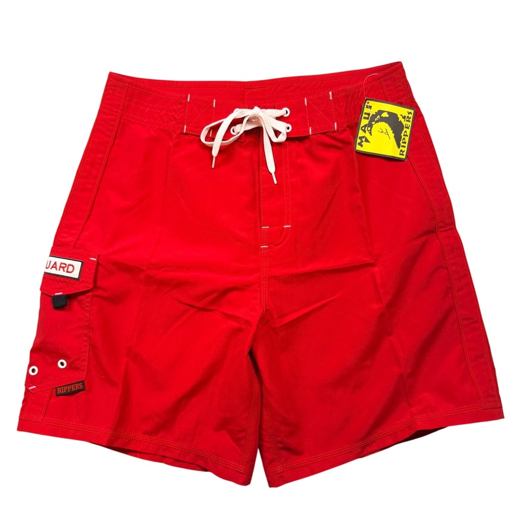 New Maui Rippers Mens 32 Lifeguard Board Shorts Red Hawaii State Issue 8"